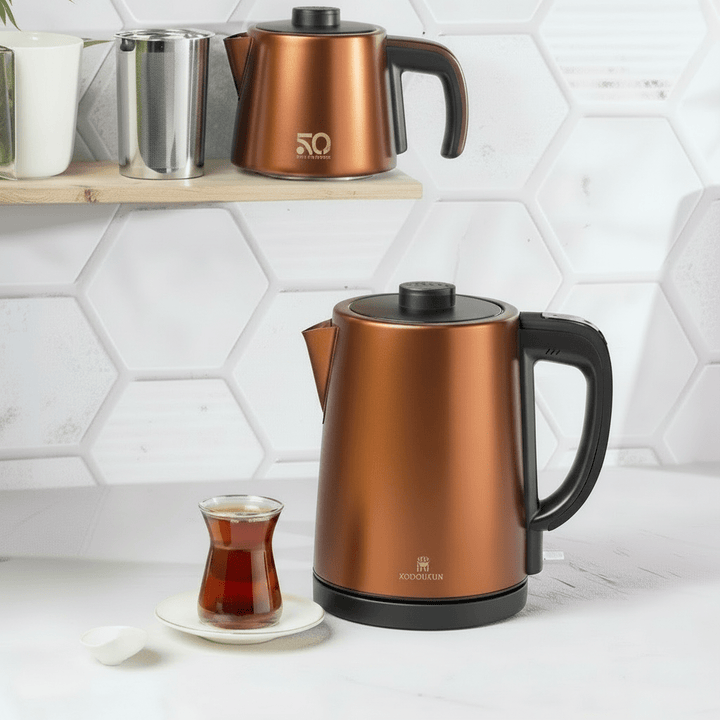 Karaca Gastro Dem 2 i 1 Elektrisk Temaskine 0,95 L + 1,8 L - Rustfrit Stål - Galaktisk Bronze - Løven Home