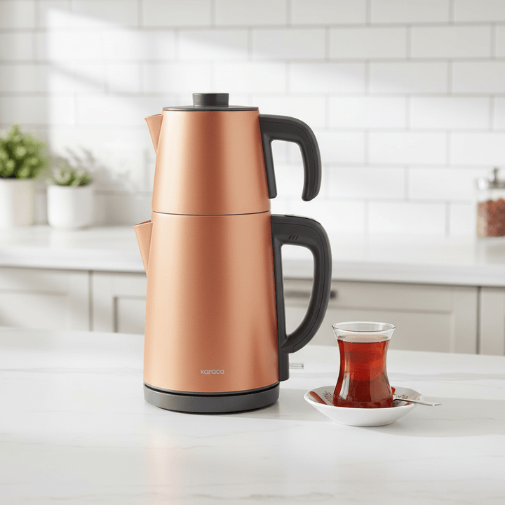 Karaca Gastro Dem 2 i 1 Elektrisk Temaskine 0,95 L + 1,8 L - Rustfrit Stål - Galaktisk Bronze - Løven Home