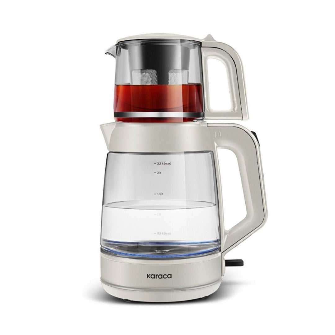 Karaca Glas Tea XL 2 - i - 1 temaskine Starlight 3,1 Liter – elegant glasdesign med XL kapacitet - Hvid - Løven Home