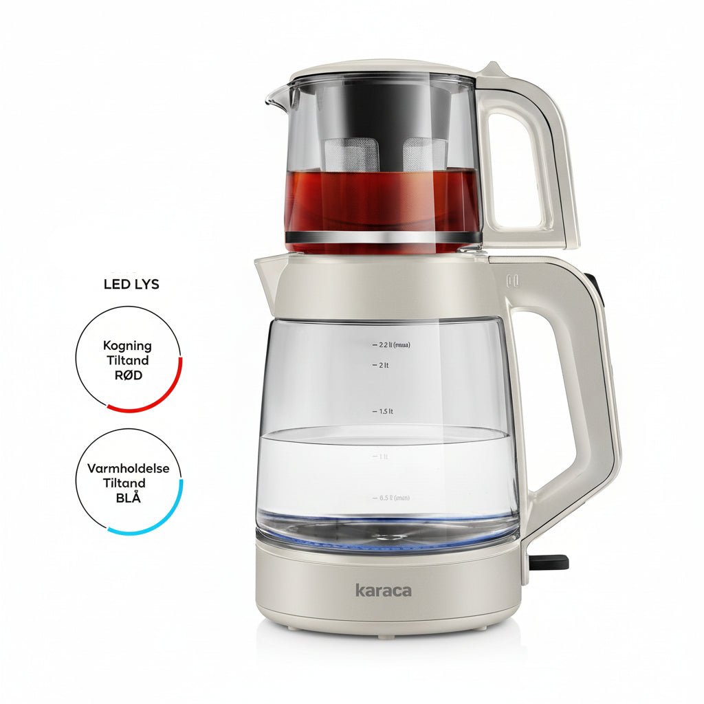 Karaca Glas Tea XL 2 - i - 1 temaskine Starlight 3,1 Liter – elegant glasdesign med XL kapacitet - Hvid - Løven Home