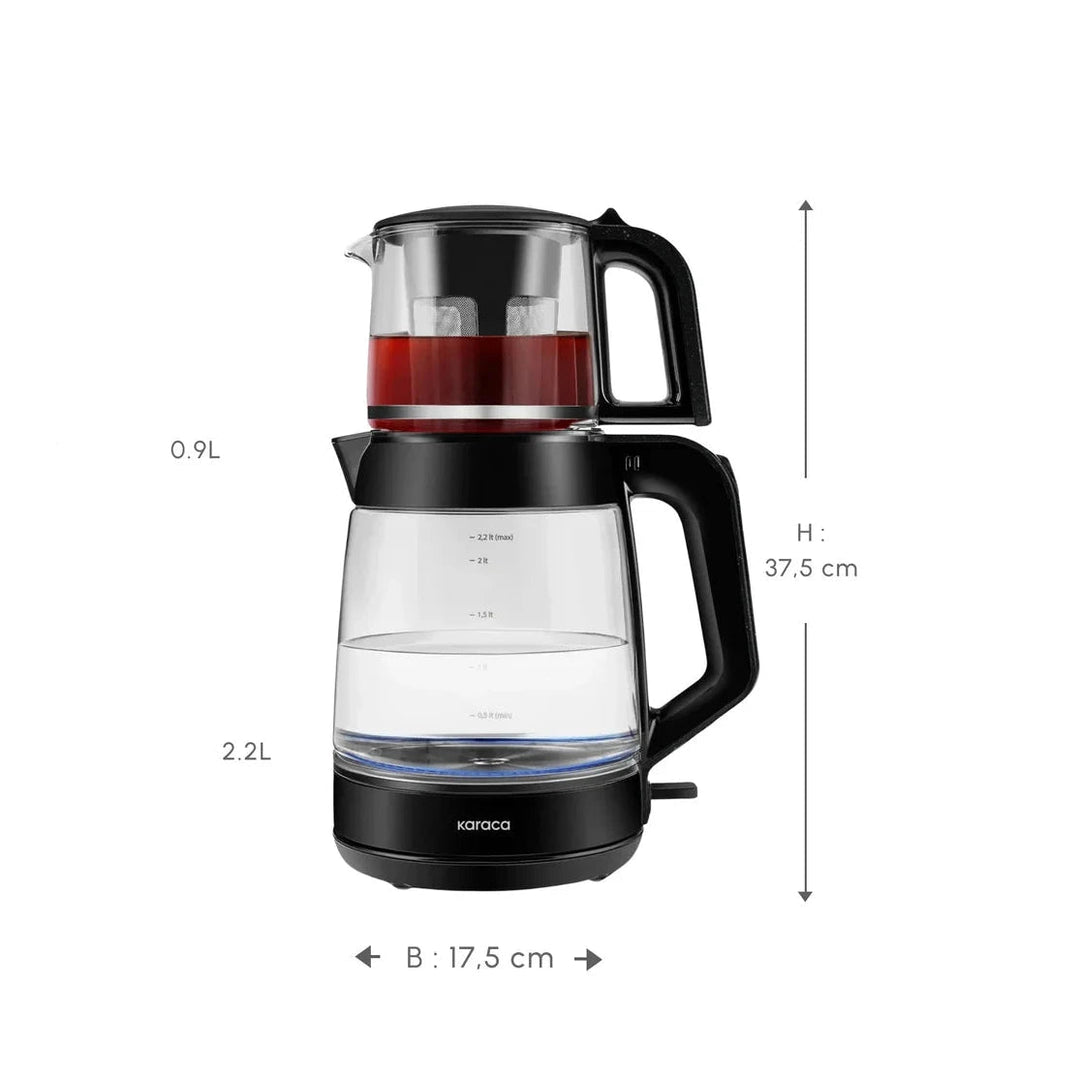 Karaca Glass Tea XL 2 - i - 1 Glas - Temaskine – Shiny Black - Løven Home