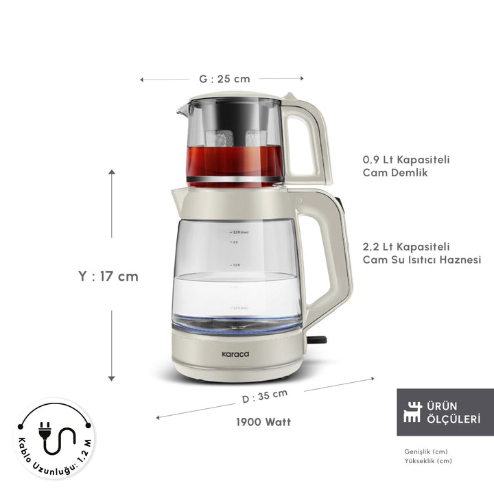 Karaca Glass Tea XL 2-i-1 Glasteemaskine – Starlight - Løven Home