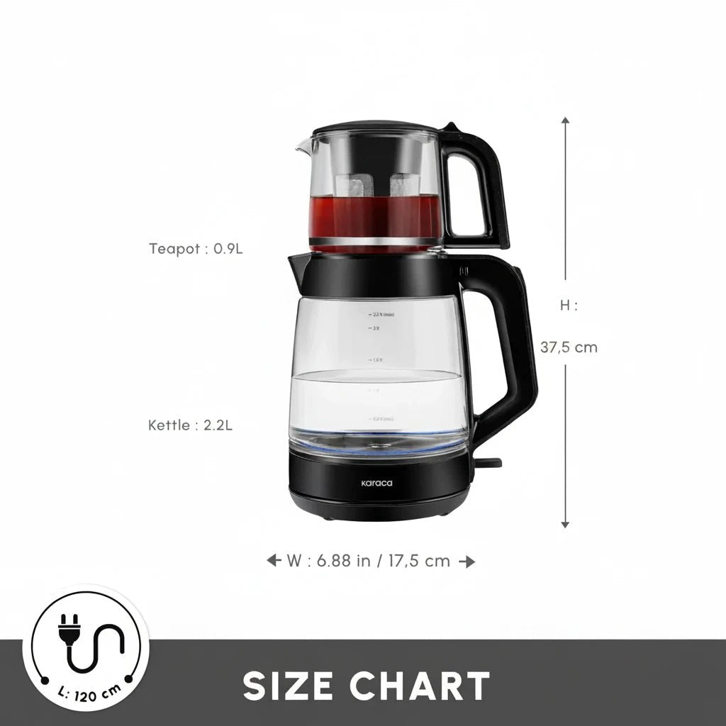 Karaca - Glass Tea XL 2 i 1 Glastemaskine – 3,1 liter | Sort | 1900W - Løven Home