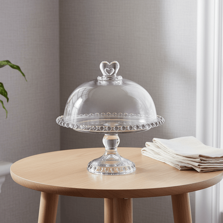 Karaca Glory Glas Kagefad på Fod m/Låg 19 cm - Antracit - Løven Home