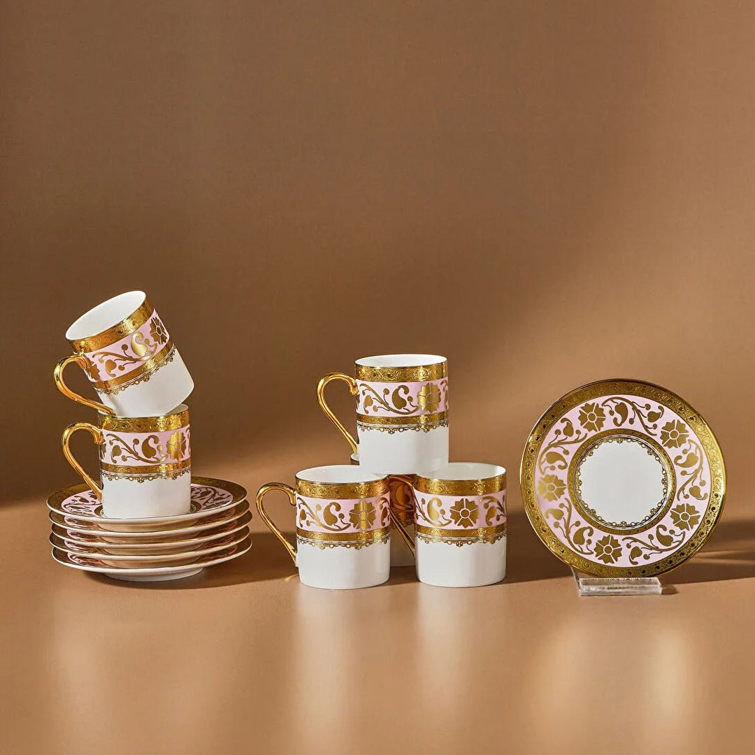 Karaca Gülfem Espressosæt til 6 Pers. – 90 ml - Rosa/Hvid/Guld - Løven Home