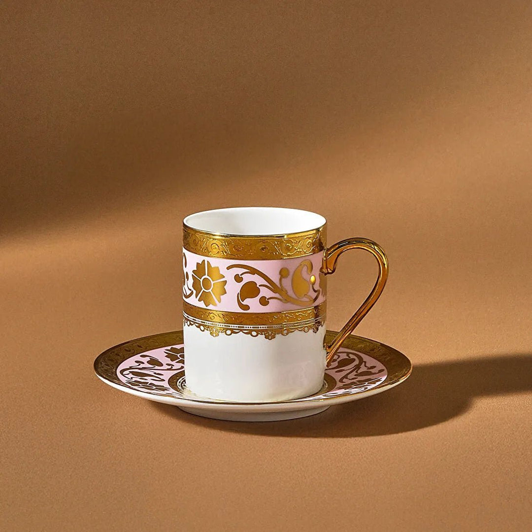Karaca Gülfem Espressosæt til 6 Pers. – 90 ml - Rosa/Hvid/Guld - Løven Home