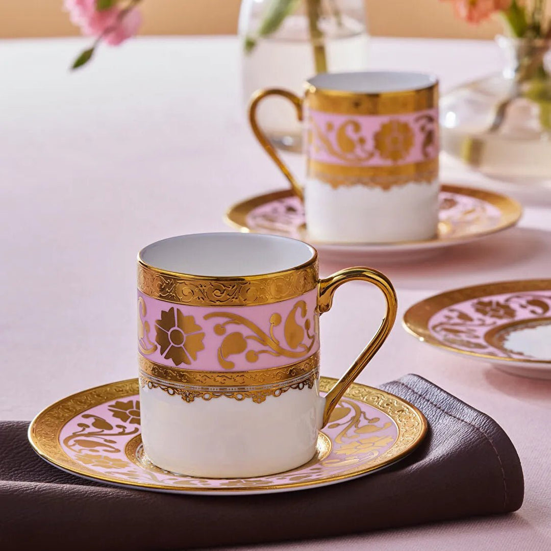 Karaca Gülfem Espressosæt til 6 Pers. – 90 ml - Rosa/Hvid/Guld - Løven Home