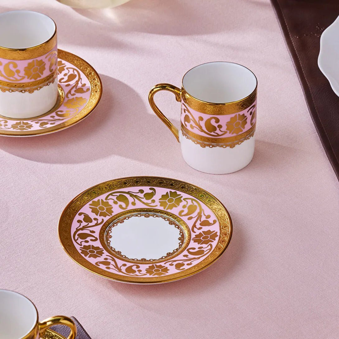 Karaca Gülfem Espressosæt til 6 Pers. – 90 ml - Rosa/Hvid/Guld - Løven Home
