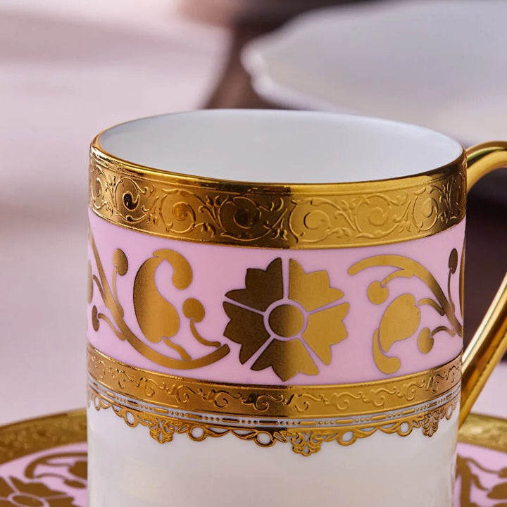 Karaca Gülfem Espressosæt til 6 Pers. – 90 ml - Rosa/Hvid/Guld - Løven Home