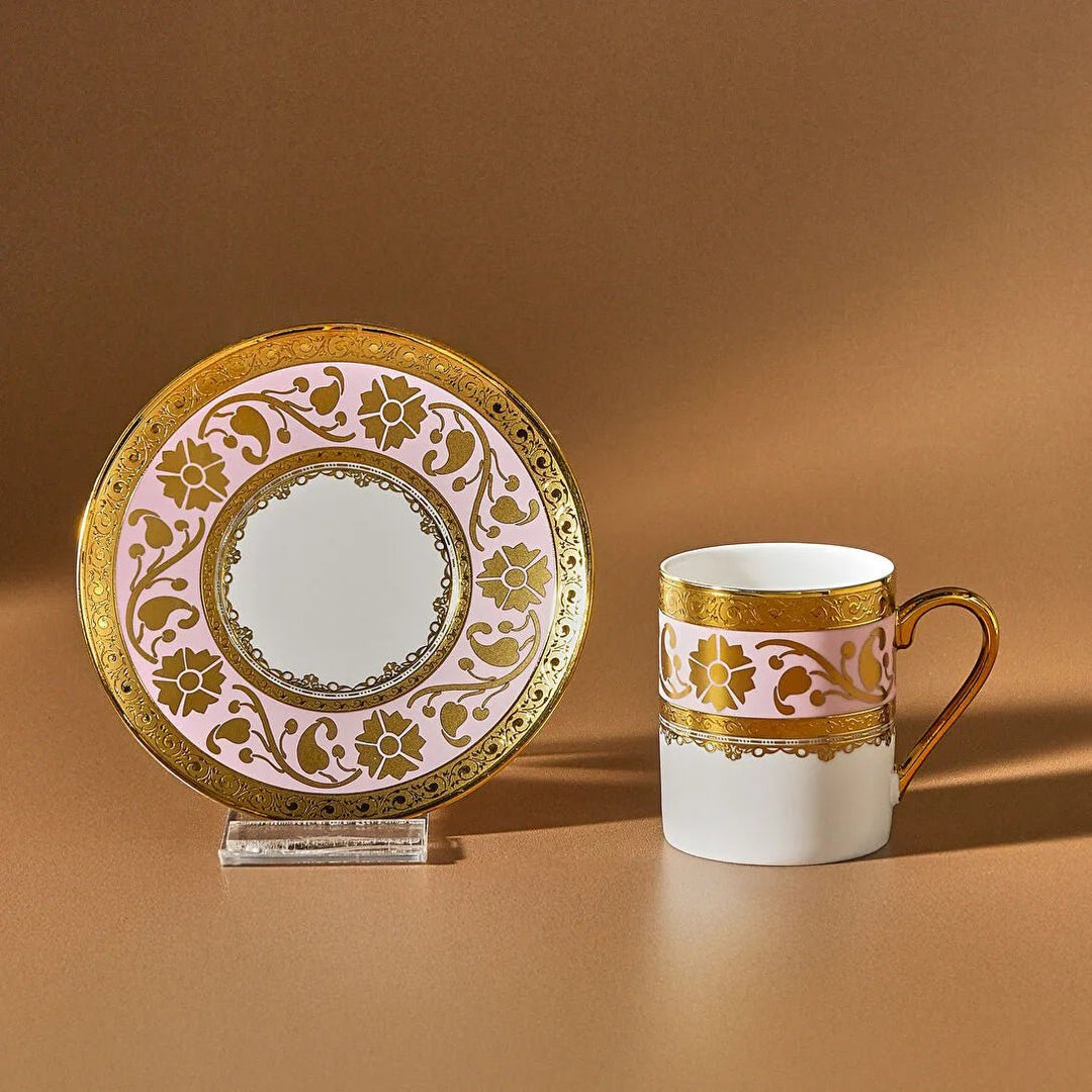 Karaca Gülfem Espressosæt til 6 Pers. – 90 ml - Rosa/Hvid/Guld - Løven Home