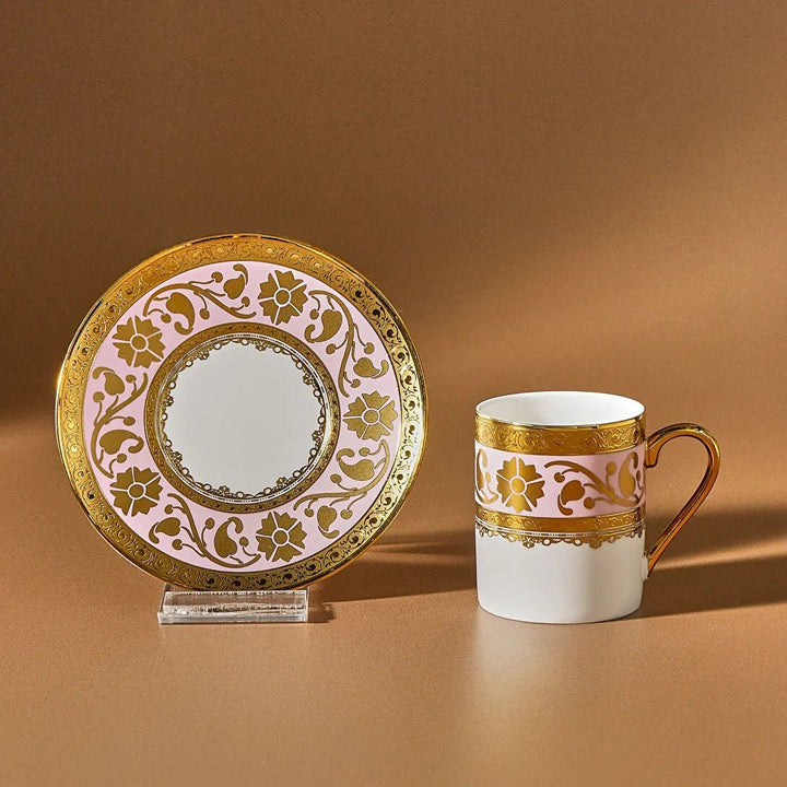 Karaca Gülfem Espressosæt til 6 Pers. – 90 ml - Rosa/Hvid/Guld - Løven Home