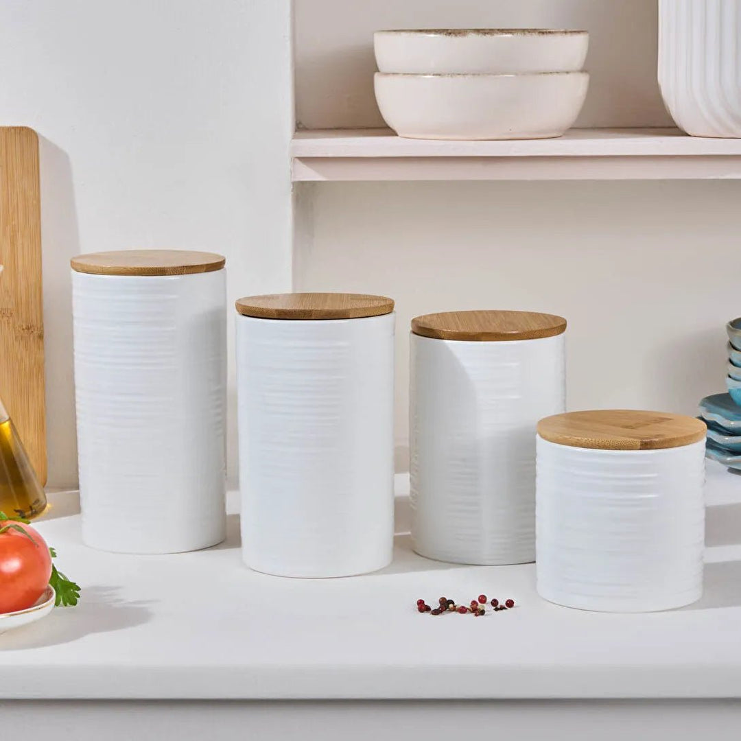 Karaca Hale Krydderisæt m/Vakuumlåg - 8 - Dele - Keramik/Træ - Hvid - Løven Home