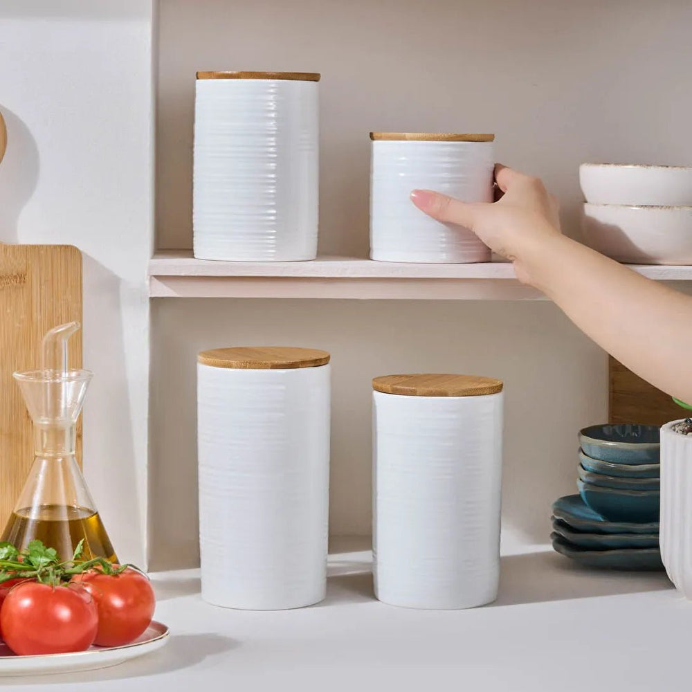 Karaca Hale Krydderisæt m/Vakuumlåg - 8 - Dele - Keramik/Træ - Hvid - Løven Home