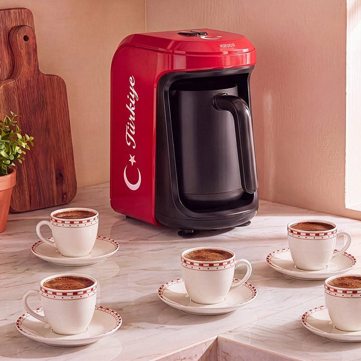 Karaca - Hatır Hüps Türkiye Tyrkisk Kaffemaskine- 5 kopper | Tyrkisk Flag Rød - Løven Home
