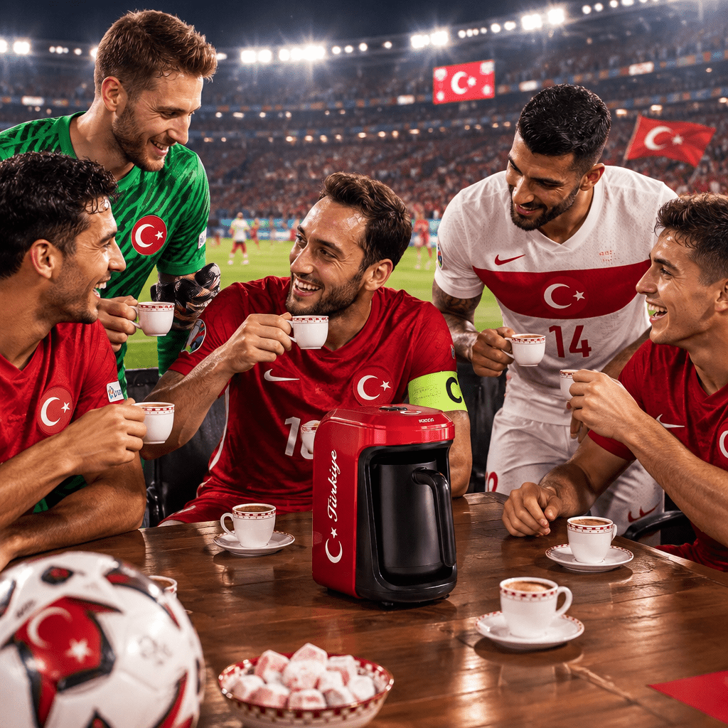 Karaca Hatır Hüps - Tyrkisk Kaffemaskine- 5 kopper | Tyrkisk Flag motiv | Rød - Løven Home