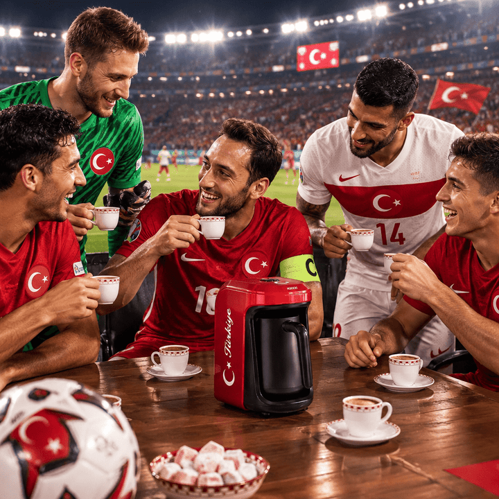 Karaca Hatır Hüps - Tyrkisk Kaffemaskine- 5 kopper | Tyrkisk Flag motiv | Rød - Løven Home