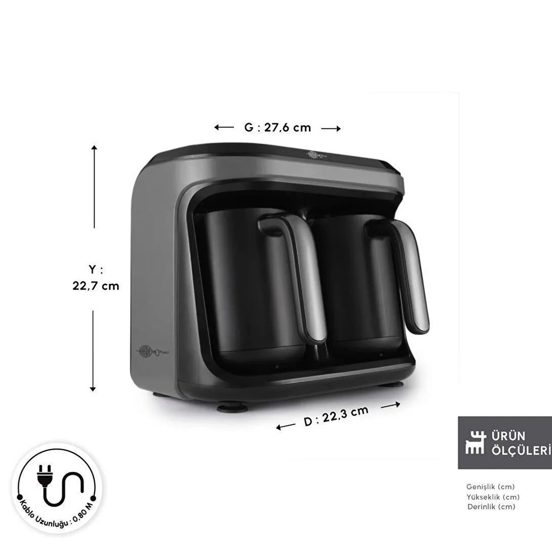 Karaca Hatır Hüp Duet Aroma Flavour – Dobbelt Tyrkisk Kaffemaskine (10 Kopper) - Space Grå - Løven Home