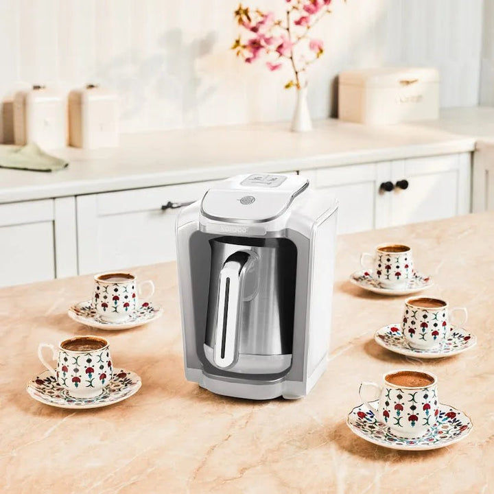 Karaca Hatır Neo Inox - Tyrkisk Kaffemaskine med Kande - Rustfrit Stål – Hvid - Løven Home