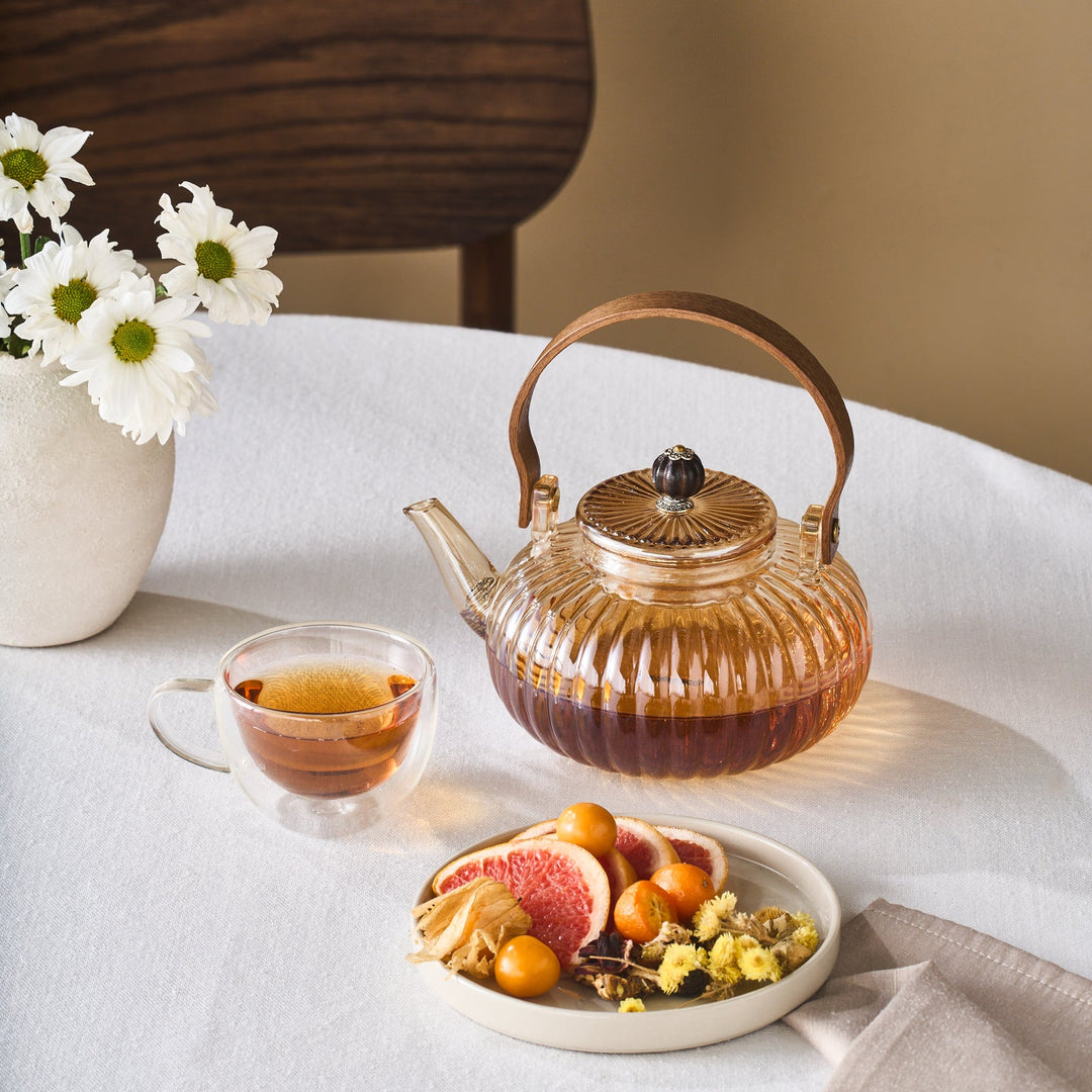 Karaca Hina Borosilikatglas Tekande - 900 ml - Guld/Træ - Løven Home