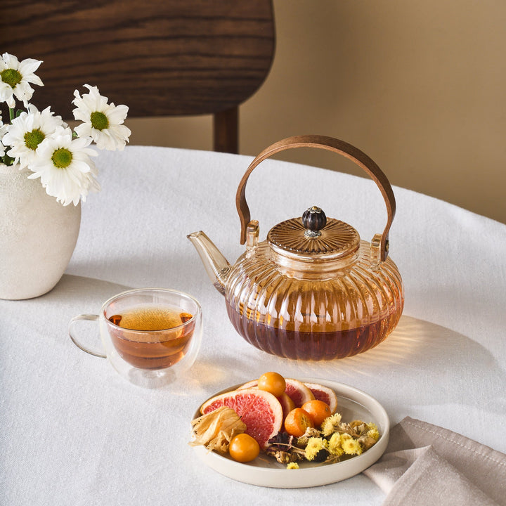 Karaca Hina Borosilikatglas Tekande - 900 ml - Guld/Træ - Løven Home