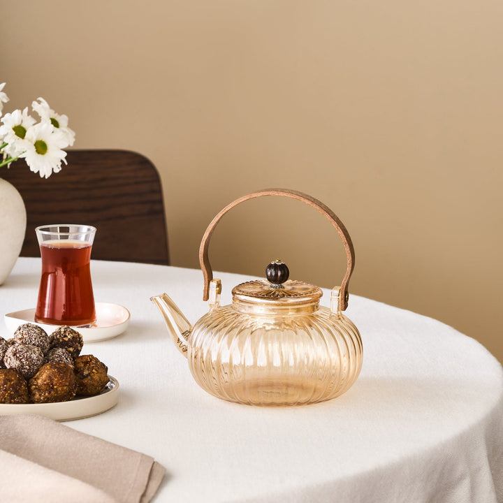 Karaca Hina Borosilikatglas Tekande - 900 ml - Guld/Træ - Løven Home