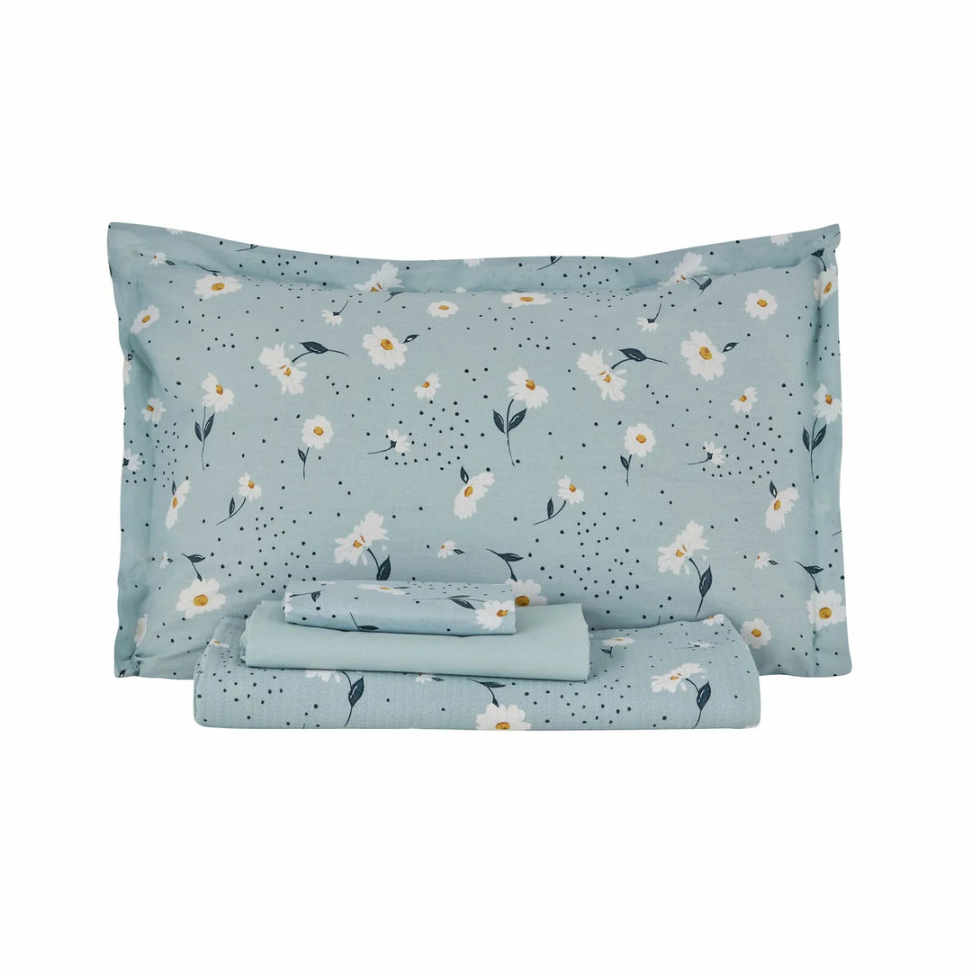 Karaca Home - Daisy Sengetøjssæt – 100% Bomuld – Dobbeltdyne – Mint - Løven Home