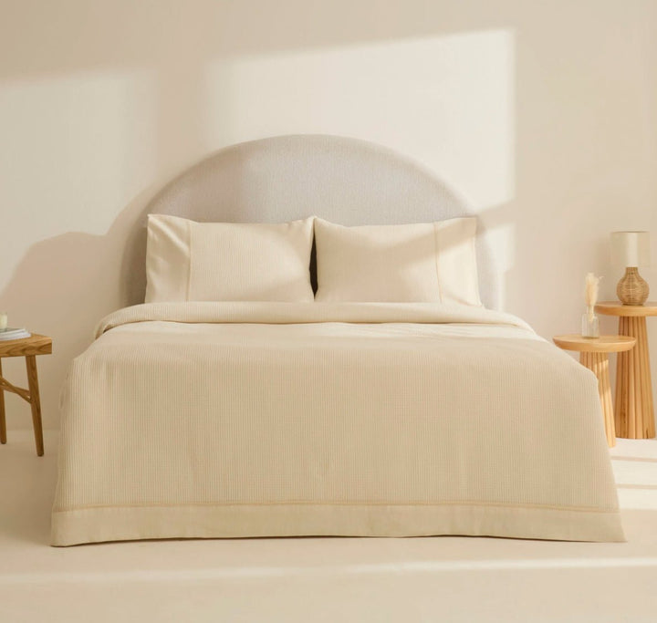 Karaca Home Elaris Gofret Dobbeltseng Overtræk – Ekru - Løven Home
