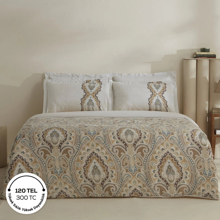 Karaca Home Lemy 100 % bomuld dobbeltdyne - sengesæt – Beige - Løven Home