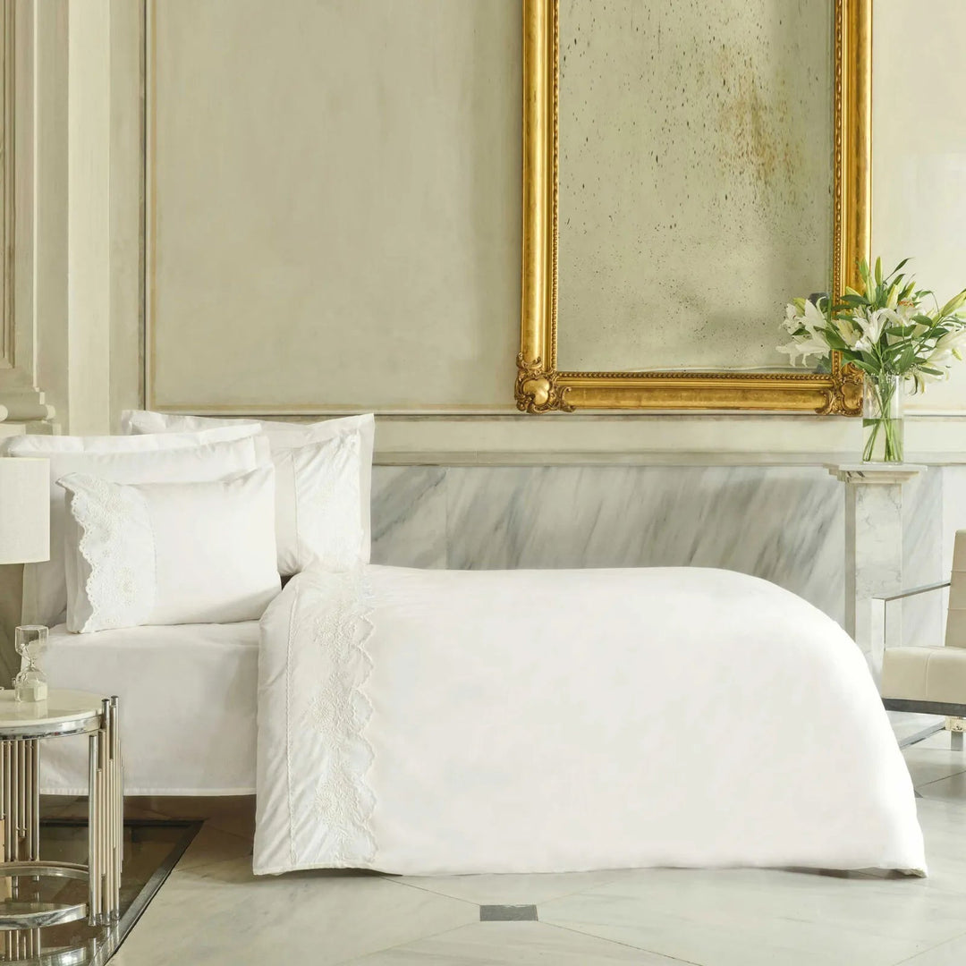 Karaca Home Lula Broderet Dobbeltseng - Sengetøj – Hvid (100 % Bomuld) - Løven Home