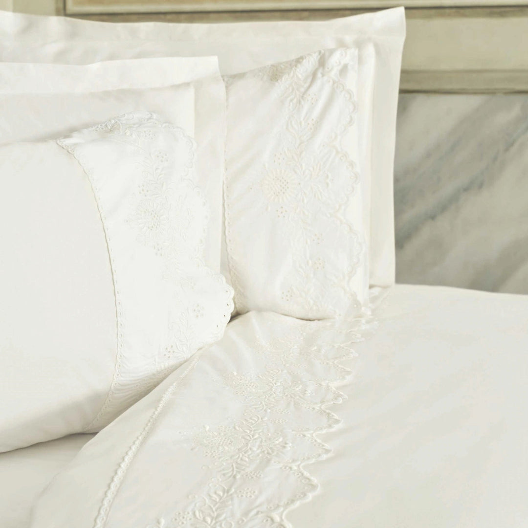 Karaca Home Lula Broderet Dobbeltseng - Sengetøj – Hvid (100 % Bomuld) - Løven Home