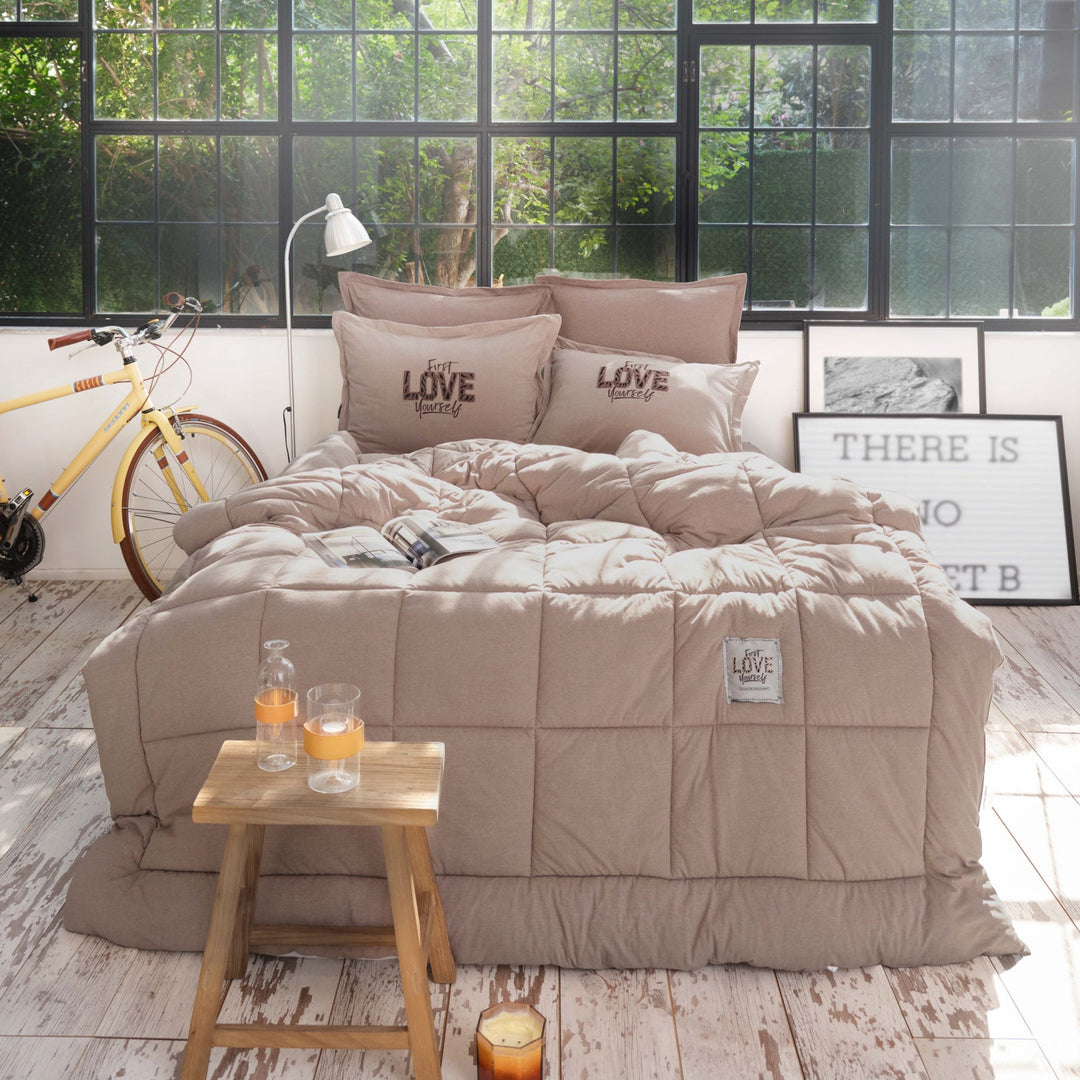 Karaca Home Motto Cotton Comfort Enkeltseng - Sæt – Beige - Løven Home