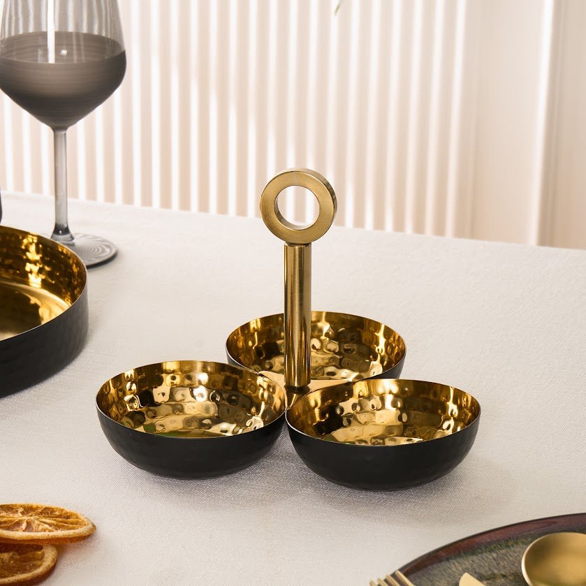 Karaca Home New Year Arven Dekorative Snackskåle – 3 dele - Rustfrit Stål - Guld/Sort - Løven Home