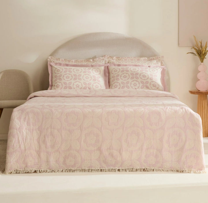 Karaca Home Shayla Pink Printet Muslin Pike - Sæt - Løven Home