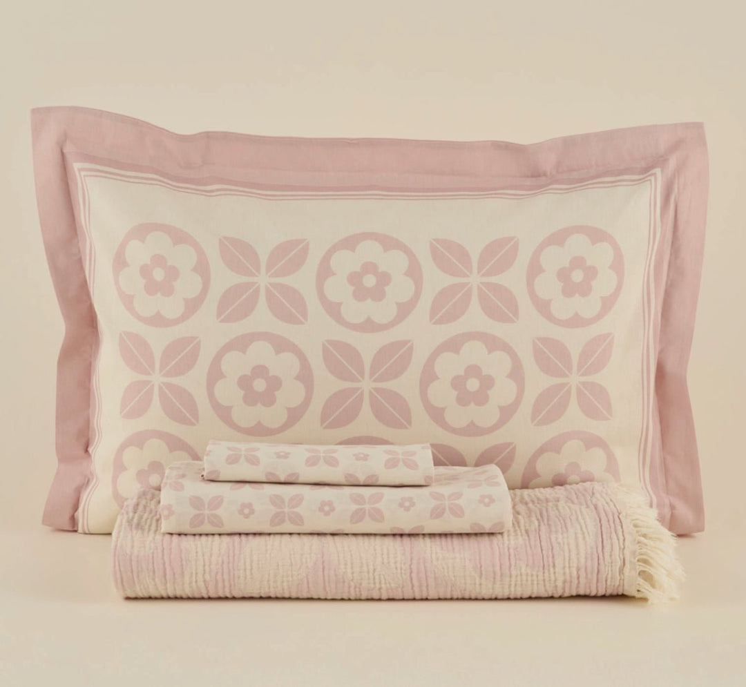 Karaca Home Shayla Pink Printet Muslin Pike - Sæt - Løven Home