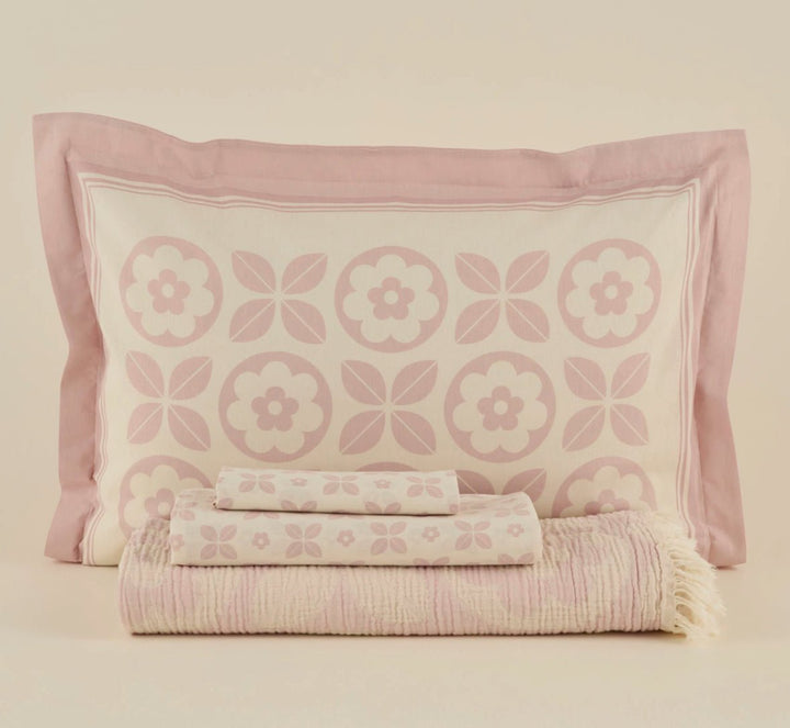 Karaca Home Shayla Pink Printet Muslin Pike - Sæt - Løven Home