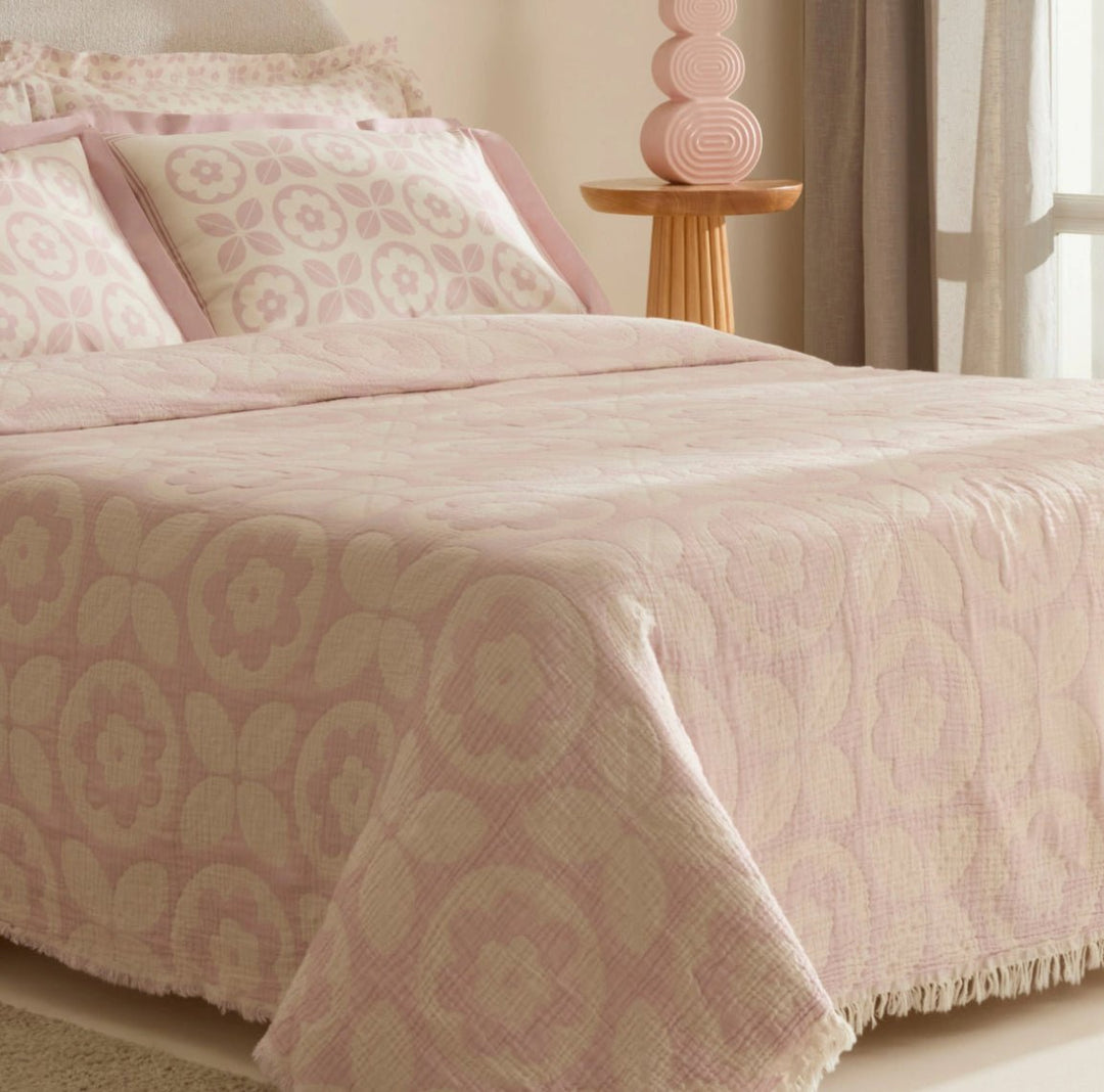 Karaca Home Shayla Pink Printet Muslin Pike - Sæt - Løven Home