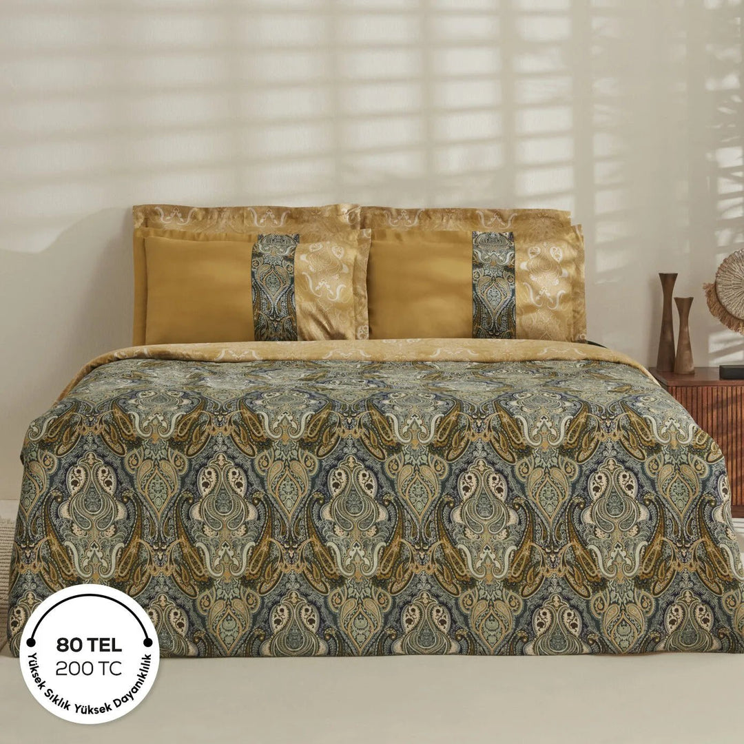 Karaca Home Sherie Dobbeltseng - Sengetøj – Grøn (Bomuldssatin) - Løven Home