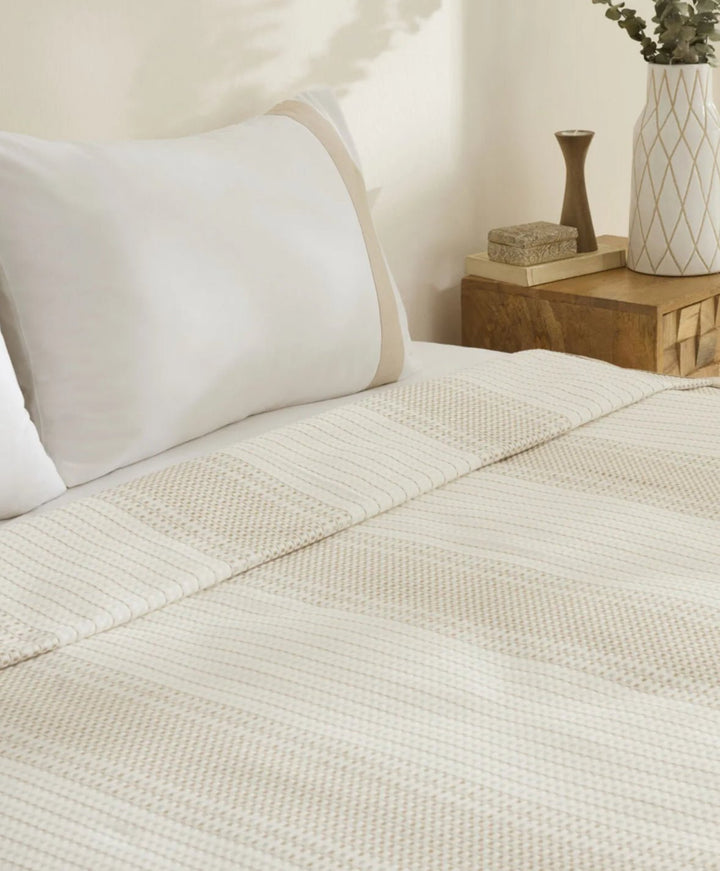 Karaca Home White Coll Rise 100 % Bomuld & Hør – Dobbeltseng Sæt – Beige - Løven Home