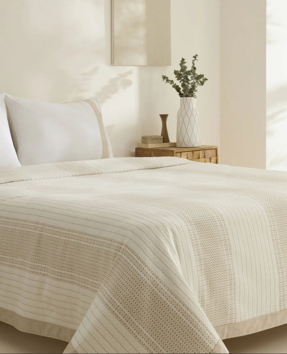 Karaca Home White Coll Rise 100 % Bomuld & Hør – Dobbeltseng Sæt – Beige - Løven Home