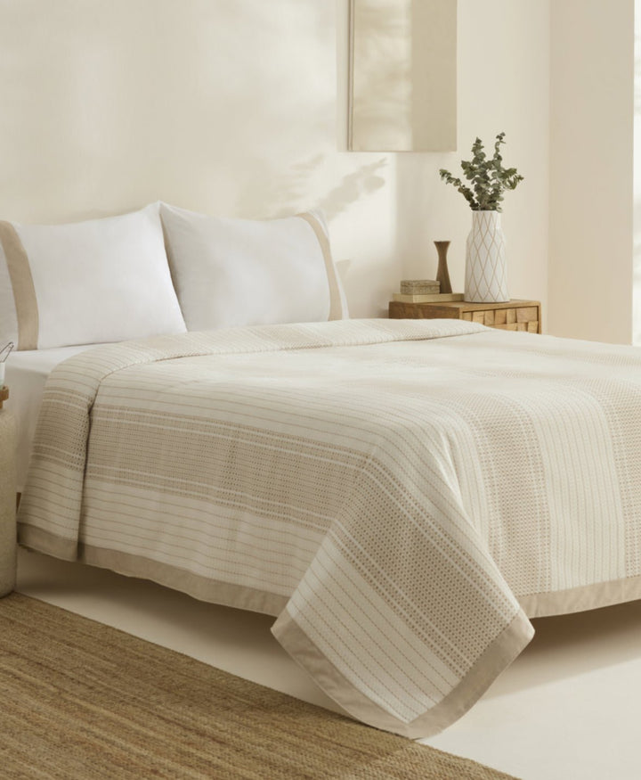 Karaca Home White Coll Rise 100 % Bomuld & Hør – Dobbeltseng Sæt – Beige - Løven Home