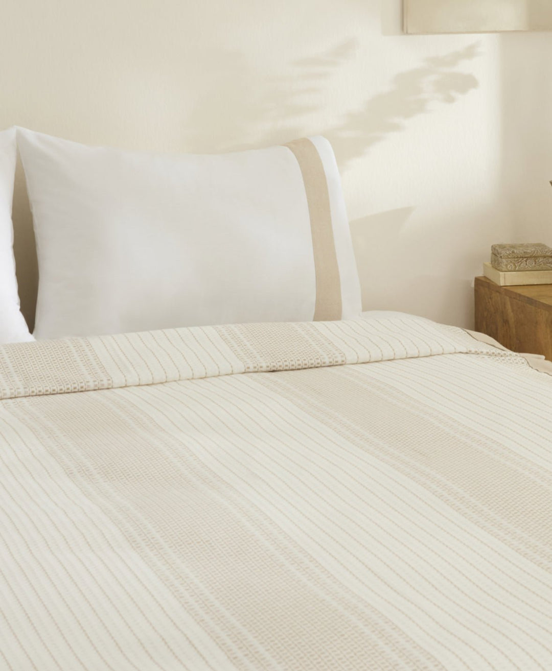 Karaca Home White Coll Rise 100 % Bomuld & Hør – Dobbeltseng Sæt – Beige - Løven Home