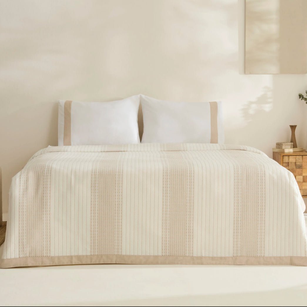 Karaca Home White Coll Rise 100 % Bomuld & Hør – Dobbeltseng Sæt – Beige - Løven Home