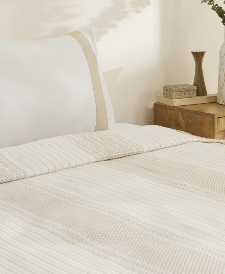 Karaca Home White Coll Rise 100 % Bomuld & Hør – Dobbeltseng Sæt – Beige - Løven Home