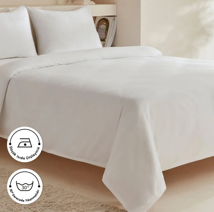 Karaca Home White Collection Vinas Dobbeltseng - Sengetøj – Satin med Biese - Løven Home