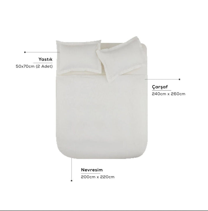 Karaca Home White Collection Vinas Dobbeltseng - Sengetøj – Satin med Biese - Løven Home