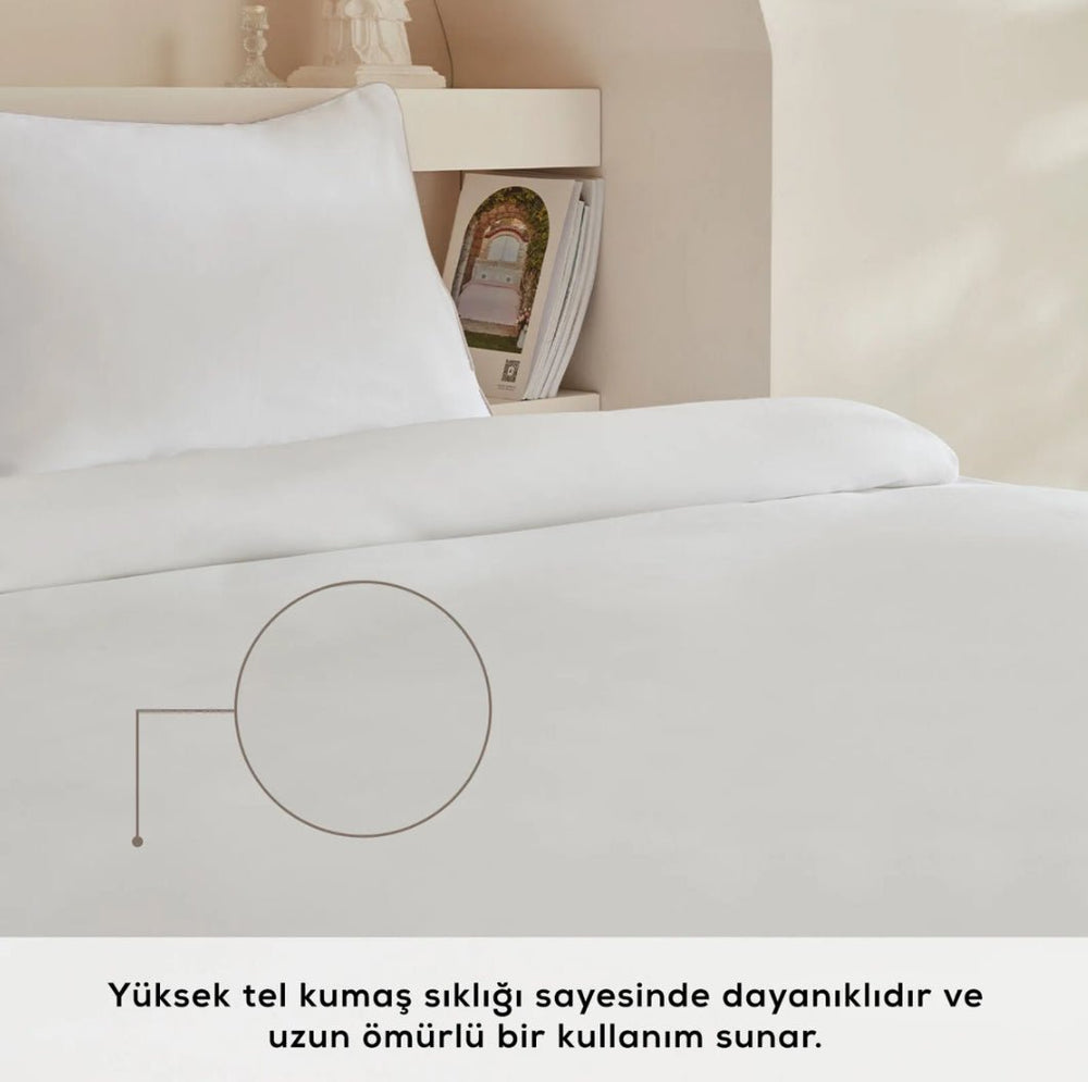 Karaca Home White Collection Vinas Dobbeltseng - Sengetøj – Satin med Biese - Løven Home