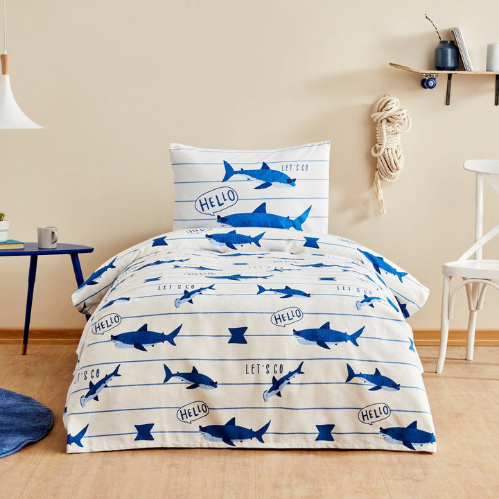 Karaca Home - Young Shark - Sengetæppesæt – 1 person – Blå - Løven Home