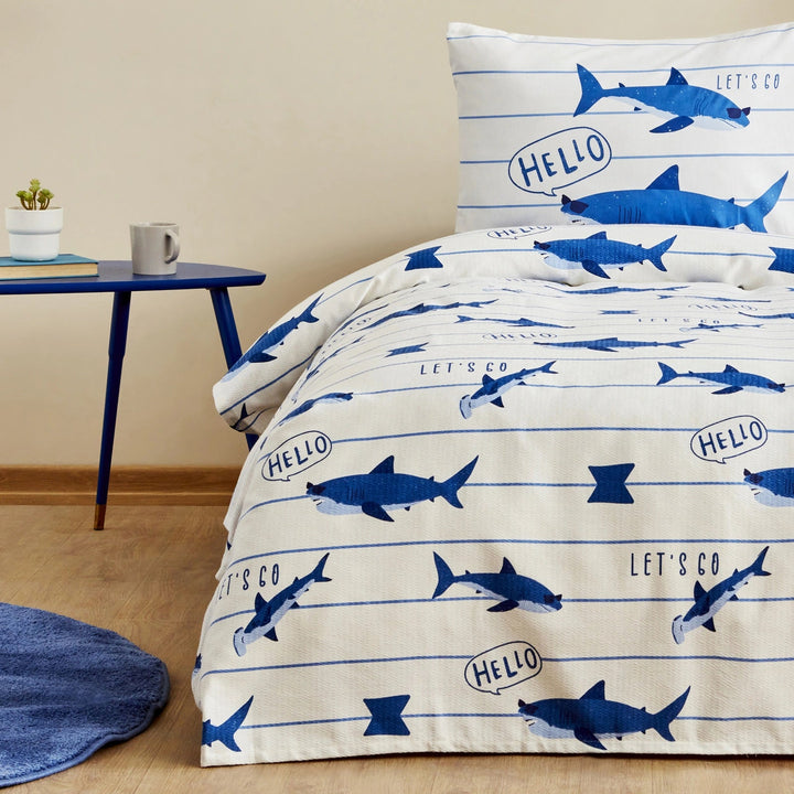 Karaca Home - Young Shark - Sengetæppesæt – 1 person – Blå - Løven Home
