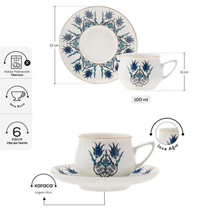 Karaca Iznik New Form Espressosæt – 6 Personer (100 ml) - Løven Home