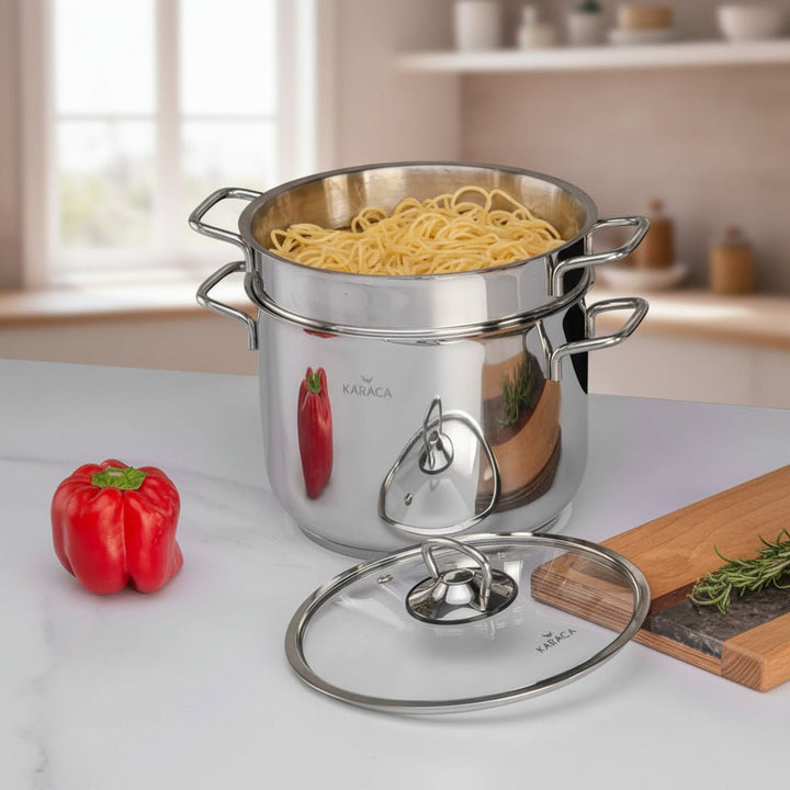 Karaca - Kitchen Lover induktion spaghettigryde m/si – 5 liter | 20 cm | Rustfri stål - Løven Home